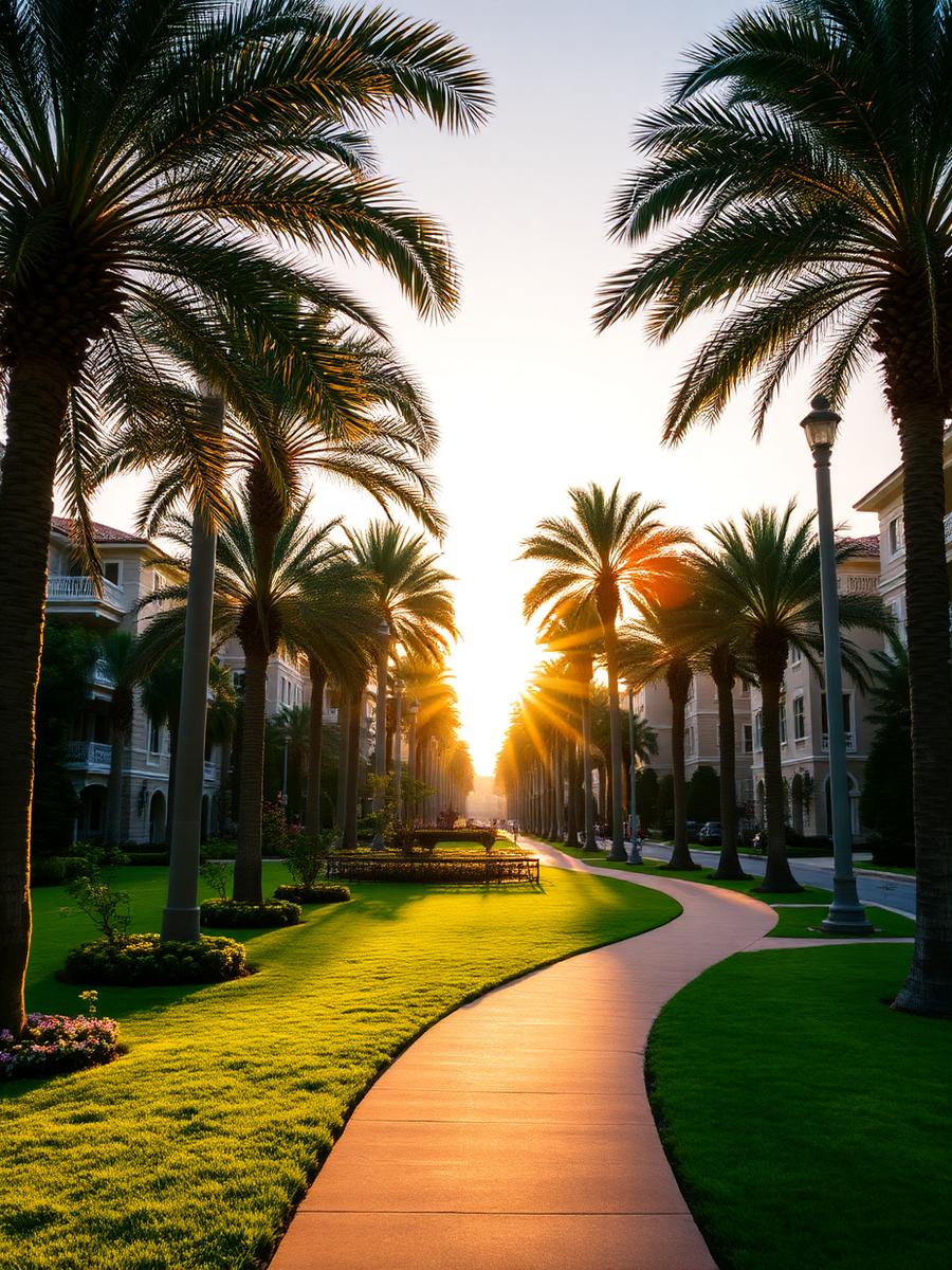 Tree-lined boulevard at golden hour
